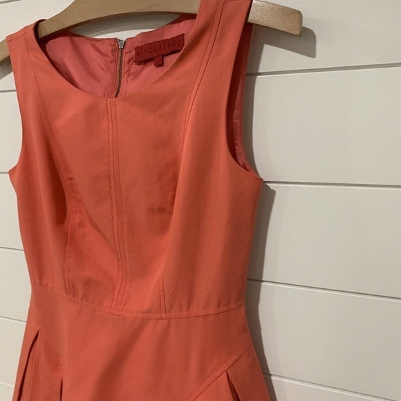 Sinclaire 10 | Dress Coral Pleated Skirt Sleeveless Round Neck Fit Flare- Size 2 - Picture 4 of 7